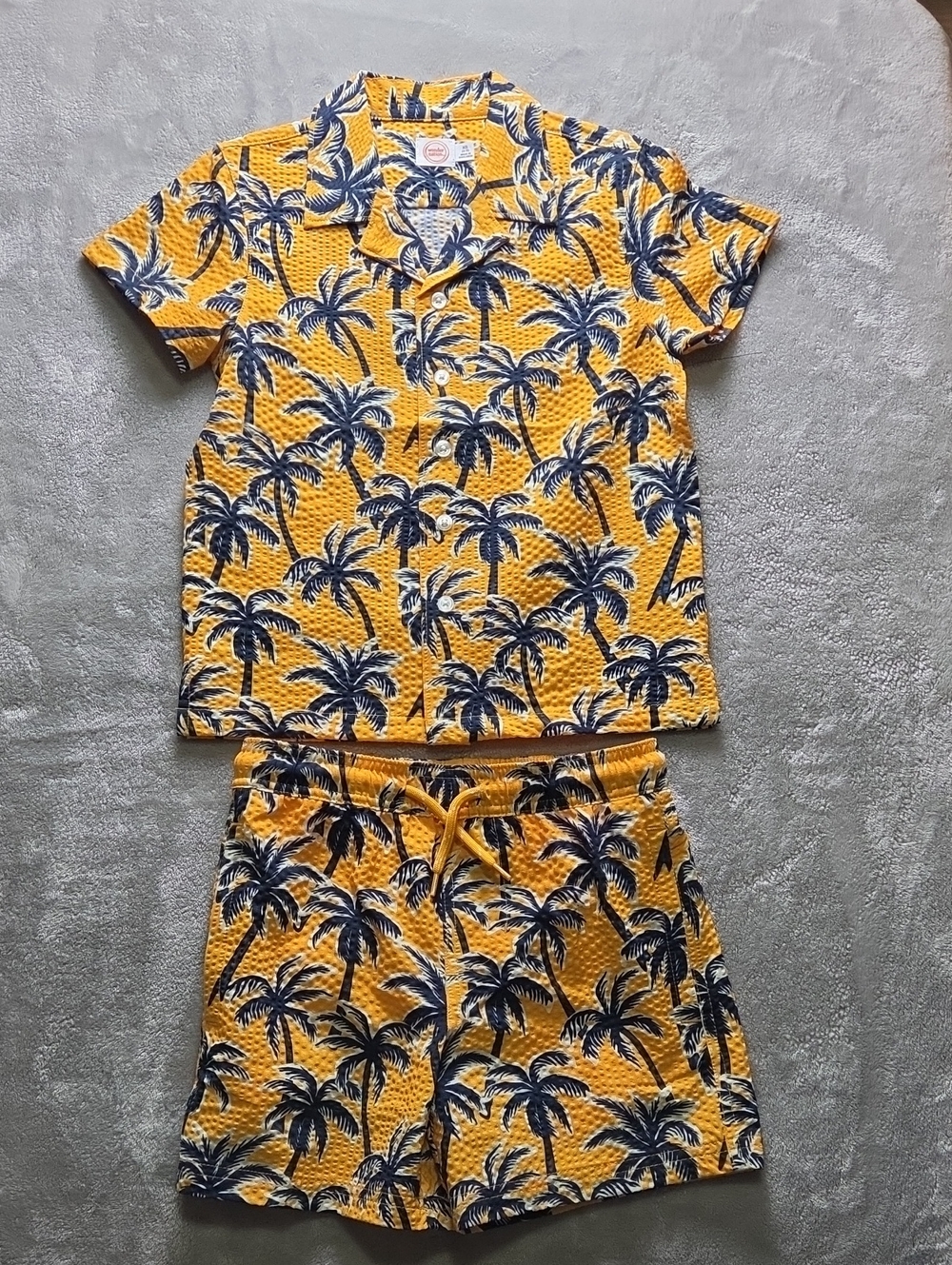wonder nation Yellow and Navy Tropical Palm Shirt Set